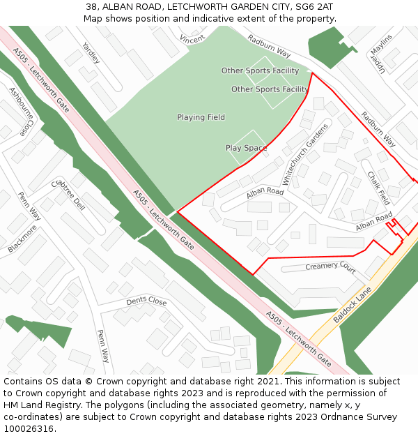 38, ALBAN ROAD, LETCHWORTH GARDEN CITY, SG6 2AT: Location map and indicative extent of plot