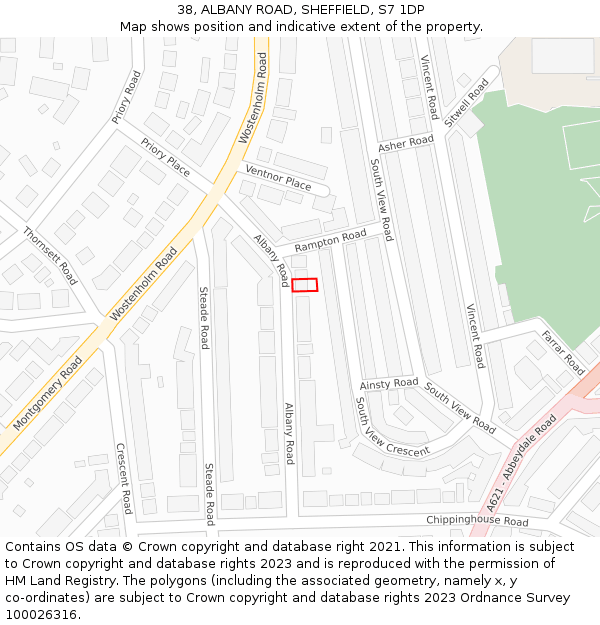 38, ALBANY ROAD, SHEFFIELD, S7 1DP: Location map and indicative extent of plot