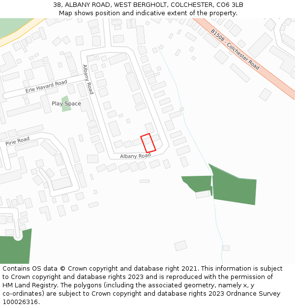 38, ALBANY ROAD, WEST BERGHOLT, COLCHESTER, CO6 3LB: Location map and indicative extent of plot