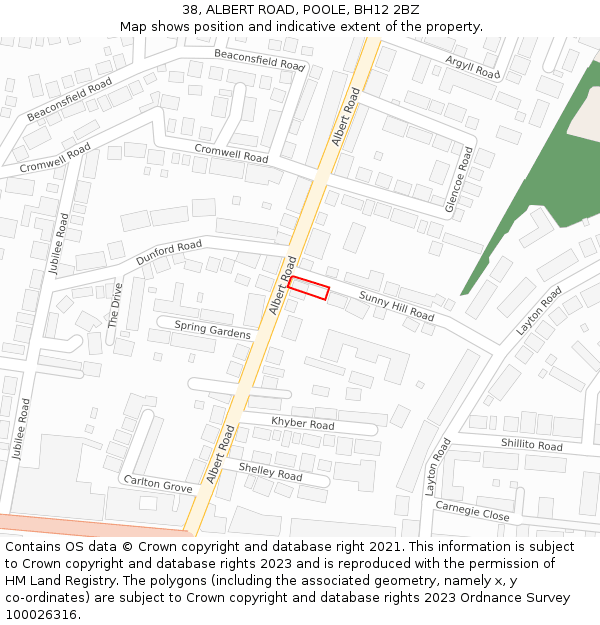38, ALBERT ROAD, POOLE, BH12 2BZ: Location map and indicative extent of plot