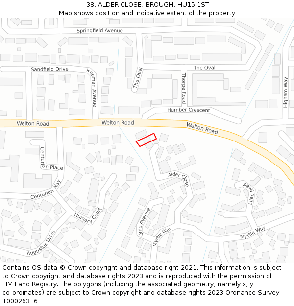 38, ALDER CLOSE, BROUGH, HU15 1ST: Location map and indicative extent of plot