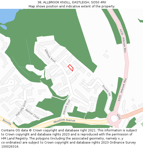 38, ALLBROOK KNOLL, EASTLEIGH, SO50 4RX: Location map and indicative extent of plot