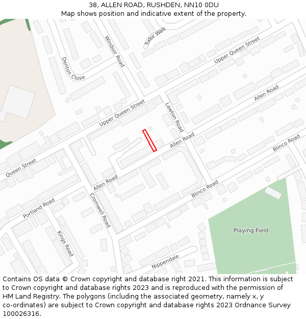 38, ALLEN ROAD, RUSHDEN, NN10 0DU: Location map and indicative extent of plot
