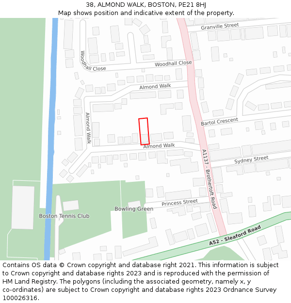 38, ALMOND WALK, BOSTON, PE21 8HJ: Location map and indicative extent of plot