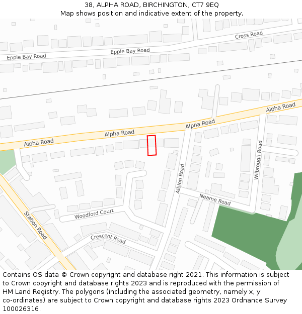 38, ALPHA ROAD, BIRCHINGTON, CT7 9EQ: Location map and indicative extent of plot