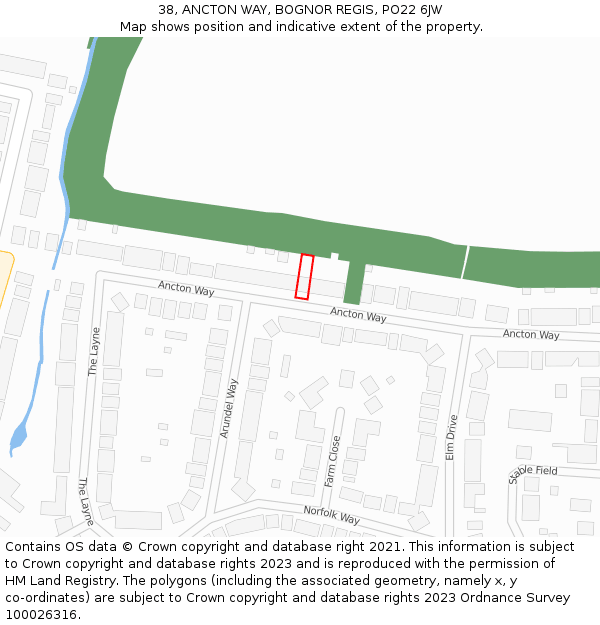 38, ANCTON WAY, BOGNOR REGIS, PO22 6JW: Location map and indicative extent of plot