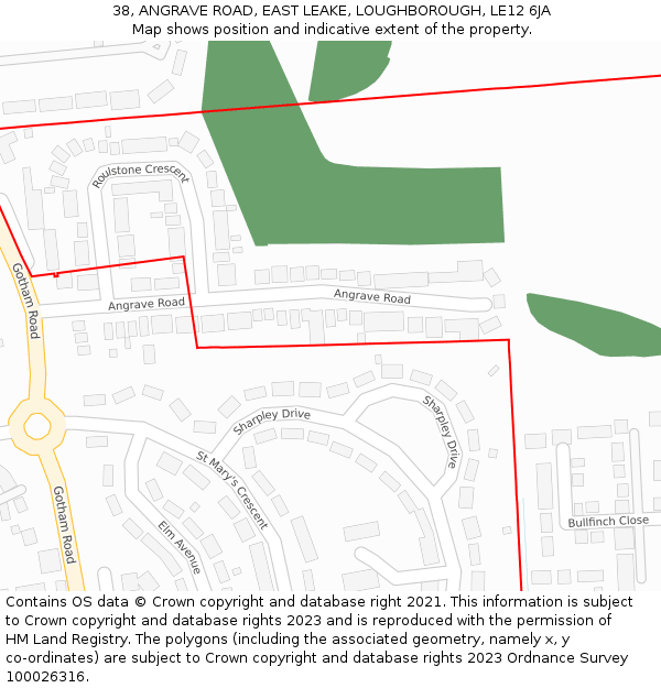 38, ANGRAVE ROAD, EAST LEAKE, LOUGHBOROUGH, LE12 6JA: Location map and indicative extent of plot