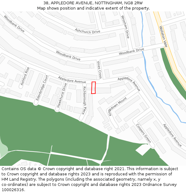 38, APPLEDORE AVENUE, NOTTINGHAM, NG8 2RW: Location map and indicative extent of plot