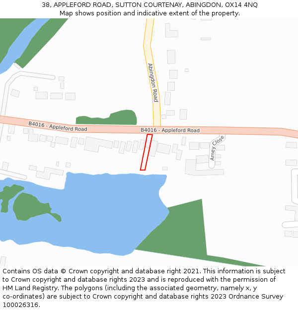 38, APPLEFORD ROAD, SUTTON COURTENAY, ABINGDON, OX14 4NQ: Location map and indicative extent of plot