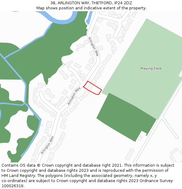38, ARLINGTON WAY, THETFORD, IP24 2DZ: Location map and indicative extent of plot