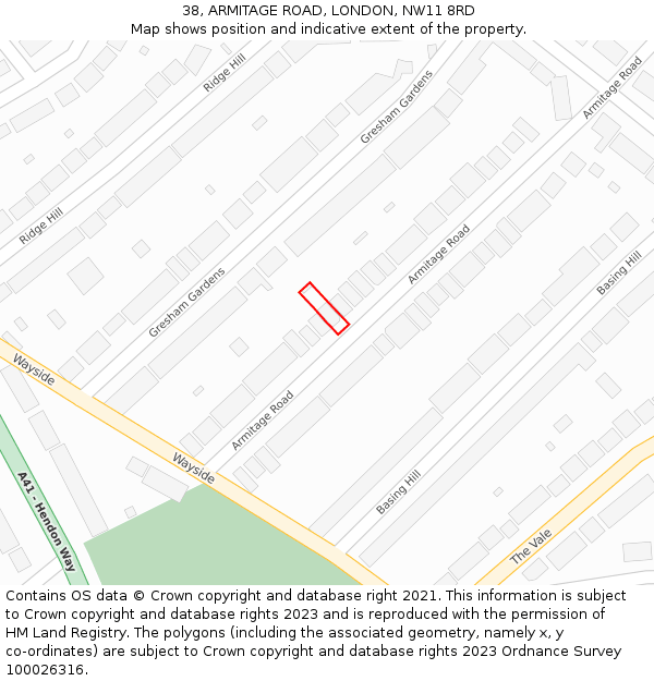 38, ARMITAGE ROAD, LONDON, NW11 8RD: Location map and indicative extent of plot
