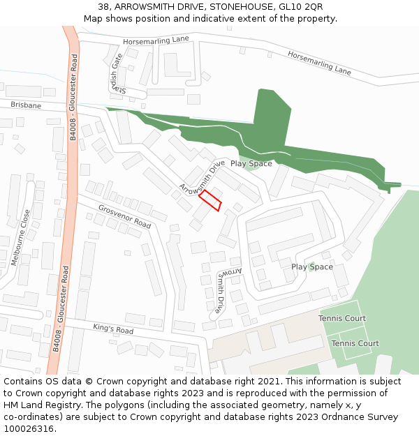 38, ARROWSMITH DRIVE, STONEHOUSE, GL10 2QR: Location map and indicative extent of plot