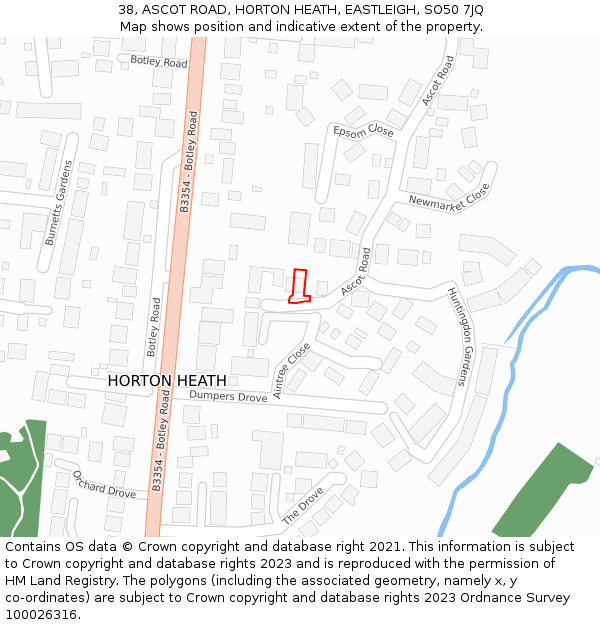 38, ASCOT ROAD, HORTON HEATH, EASTLEIGH, SO50 7JQ: Location map and indicative extent of plot