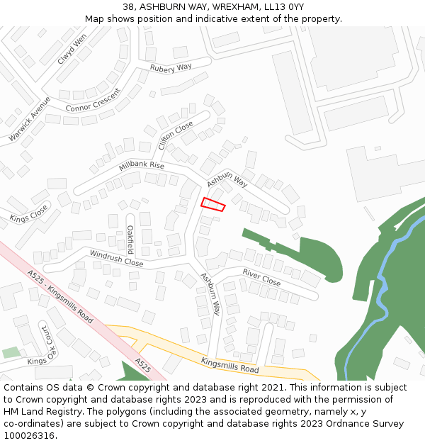 38, ASHBURN WAY, WREXHAM, LL13 0YY: Location map and indicative extent of plot