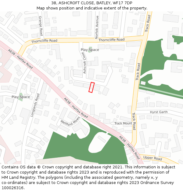 38, ASHCROFT CLOSE, BATLEY, WF17 7DP: Location map and indicative extent of plot