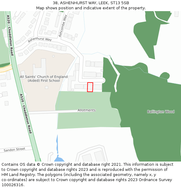 38, ASHENHURST WAY, LEEK, ST13 5SB: Location map and indicative extent of plot