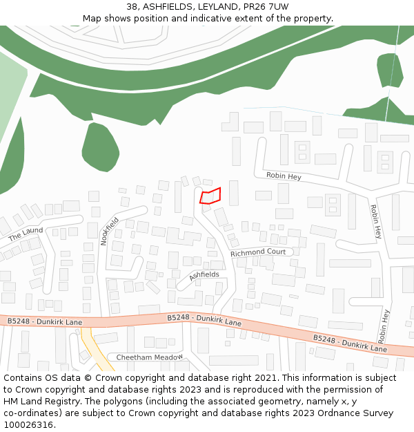 38, ASHFIELDS, LEYLAND, PR26 7UW: Location map and indicative extent of plot