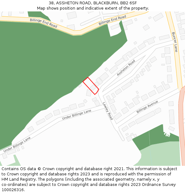 38, ASSHETON ROAD, BLACKBURN, BB2 6SF: Location map and indicative extent of plot