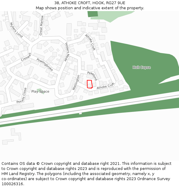 38, ATHOKE CROFT, HOOK, RG27 9UE: Location map and indicative extent of plot