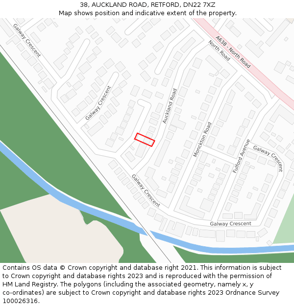 38, AUCKLAND ROAD, RETFORD, DN22 7XZ: Location map and indicative extent of plot