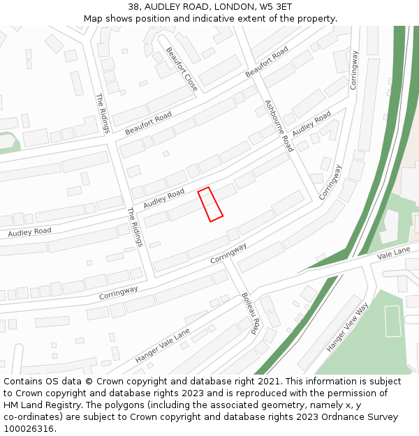 38, AUDLEY ROAD, LONDON, W5 3ET: Location map and indicative extent of plot