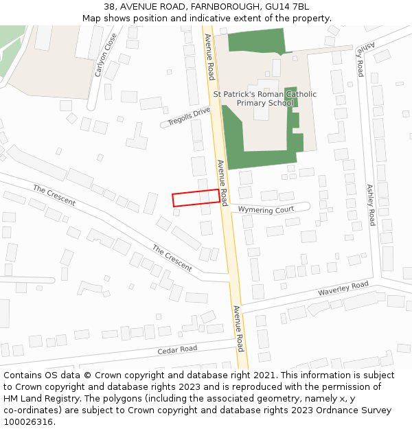 38, AVENUE ROAD, FARNBOROUGH, GU14 7BL: Location map and indicative extent of plot