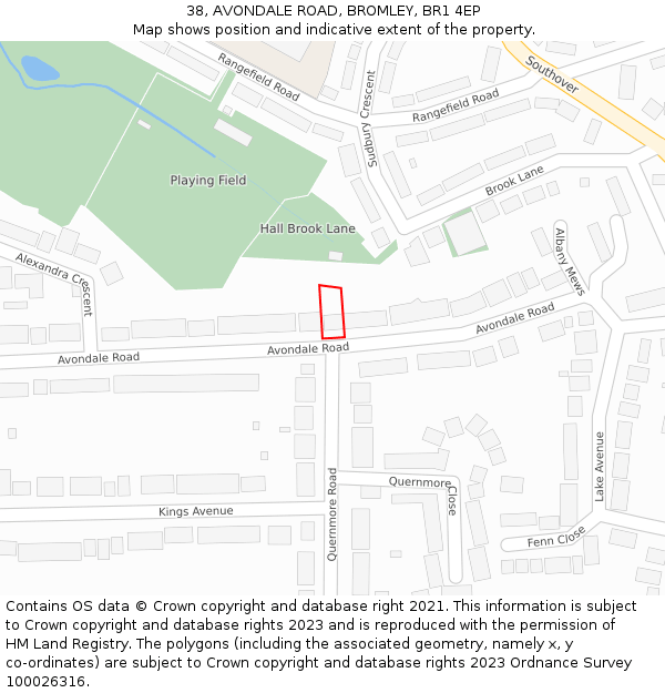 38, AVONDALE ROAD, BROMLEY, BR1 4EP: Location map and indicative extent of plot