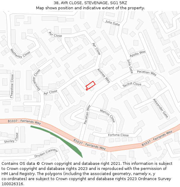 38, AYR CLOSE, STEVENAGE, SG1 5RZ: Location map and indicative extent of plot