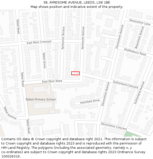 38, AYRESOME AVENUE, LEEDS, LS8 1BE: Location map and indicative extent of plot