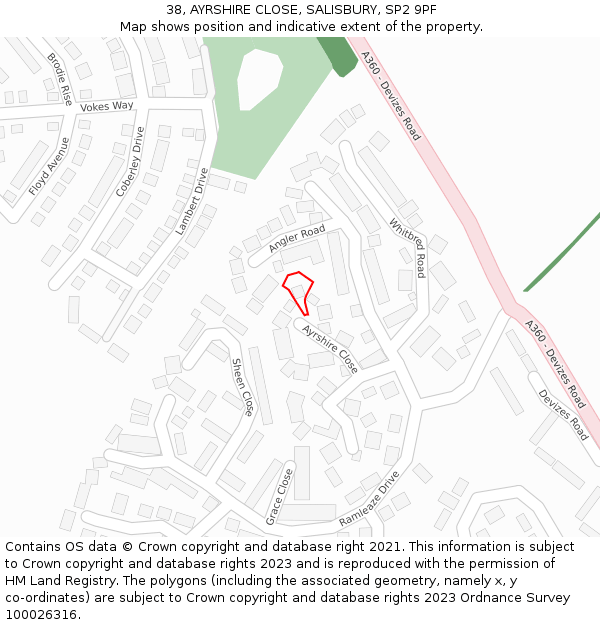 38, AYRSHIRE CLOSE, SALISBURY, SP2 9PF: Location map and indicative extent of plot