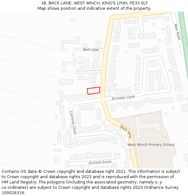 38, BACK LANE, WEST WINCH, KING'S LYNN, PE33 0LF: Location map and indicative extent of plot