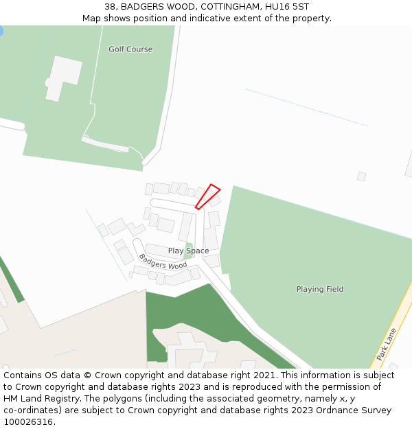 38, BADGERS WOOD, COTTINGHAM, HU16 5ST: Location map and indicative extent of plot