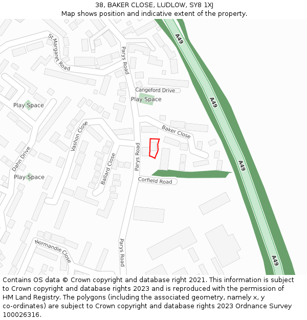 38, BAKER CLOSE, LUDLOW, SY8 1XJ: Location map and indicative extent of plot