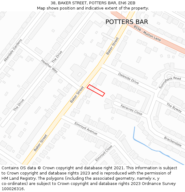 38, BAKER STREET, POTTERS BAR, EN6 2EB: Location map and indicative extent of plot