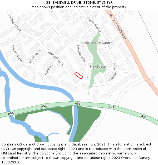 38, BAKEWELL DRIVE, STONE, ST15 8YR: Location map and indicative extent of plot