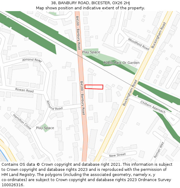 38, BANBURY ROAD, BICESTER, OX26 2HJ: Location map and indicative extent of plot