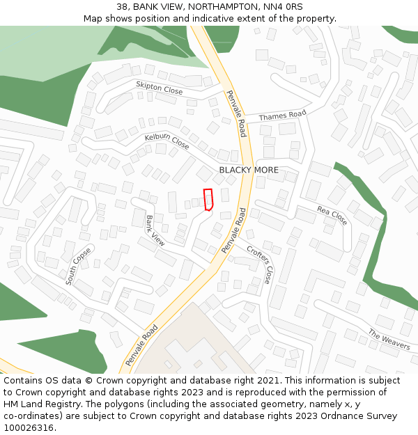 38, BANK VIEW, NORTHAMPTON, NN4 0RS: Location map and indicative extent of plot