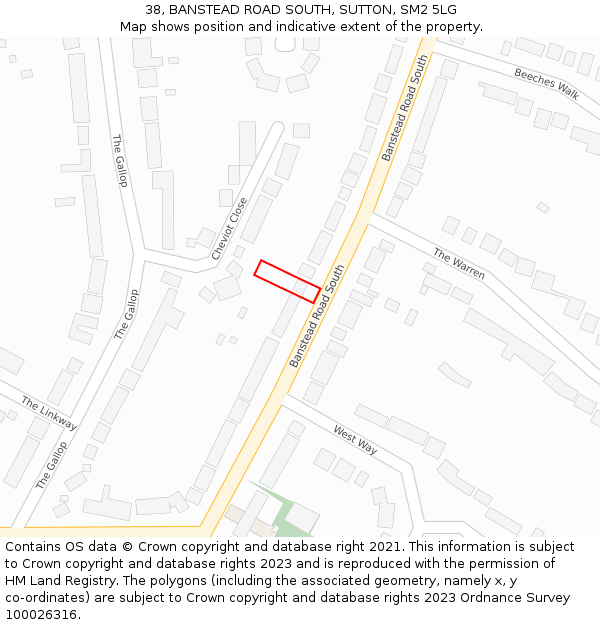 38, BANSTEAD ROAD SOUTH, SUTTON, SM2 5LG: Location map and indicative extent of plot