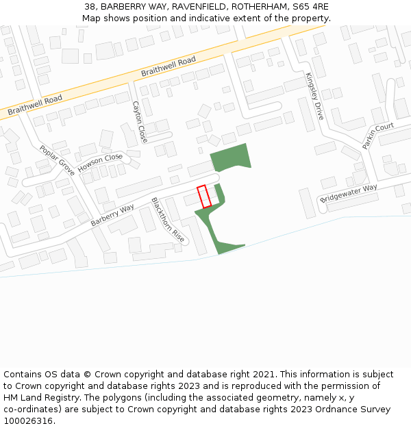 38, BARBERRY WAY, RAVENFIELD, ROTHERHAM, S65 4RE: Location map and indicative extent of plot