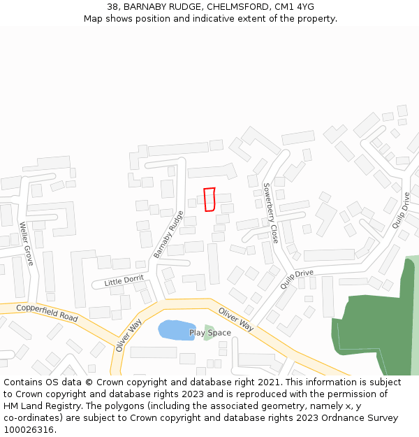 38, BARNABY RUDGE, CHELMSFORD, CM1 4YG: Location map and indicative extent of plot