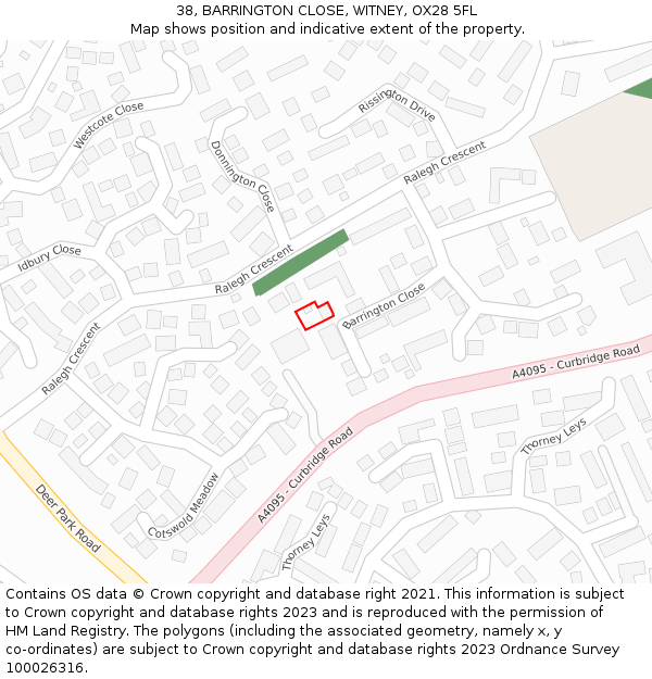 38, BARRINGTON CLOSE, WITNEY, OX28 5FL: Location map and indicative extent of plot