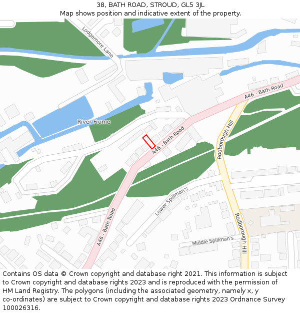 38, BATH ROAD, STROUD, GL5 3JL: Location map and indicative extent of plot