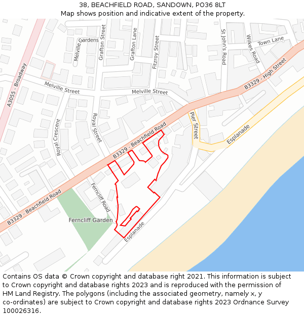38, BEACHFIELD ROAD, SANDOWN, PO36 8LT: Location map and indicative extent of plot