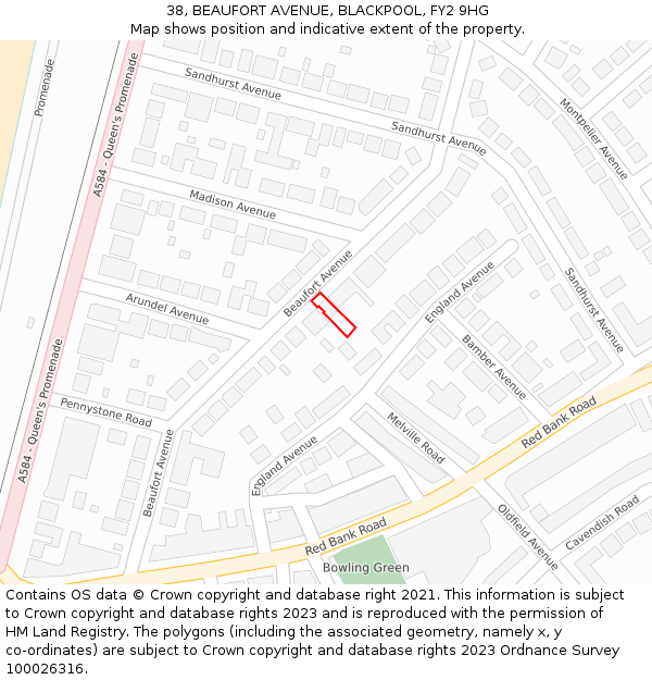 38, BEAUFORT AVENUE, BLACKPOOL, FY2 9HG: Location map and indicative extent of plot