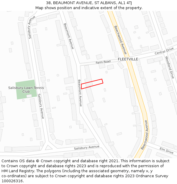 38, BEAUMONT AVENUE, ST ALBANS, AL1 4TJ: Location map and indicative extent of plot