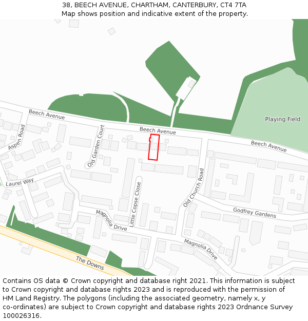 38, BEECH AVENUE, CHARTHAM, CANTERBURY, CT4 7TA: Location map and indicative extent of plot