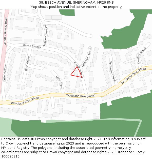 38, BEECH AVENUE, SHERINGHAM, NR26 8NS: Location map and indicative extent of plot