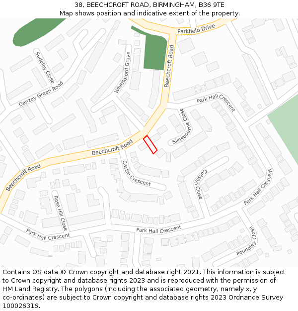 38, BEECHCROFT ROAD, BIRMINGHAM, B36 9TE: Location map and indicative extent of plot