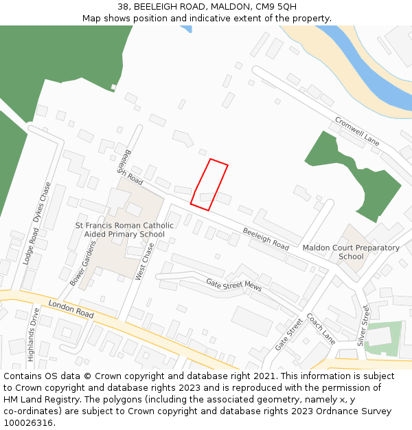 38, BEELEIGH ROAD, MALDON, CM9 5QH: Location map and indicative extent of plot