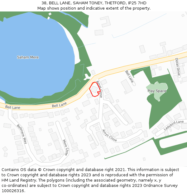 38, BELL LANE, SAHAM TONEY, THETFORD, IP25 7HD: Location map and indicative extent of plot